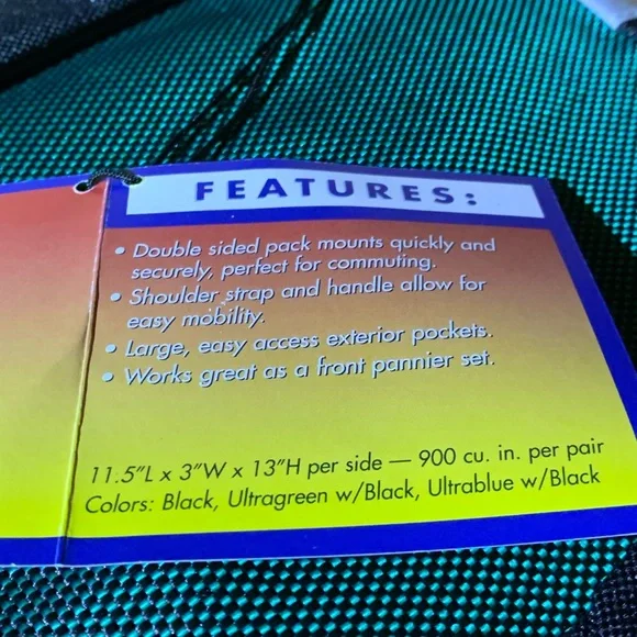 Double Pannier style Green & black bicycle bag- new with tags - Picture 2 of 3